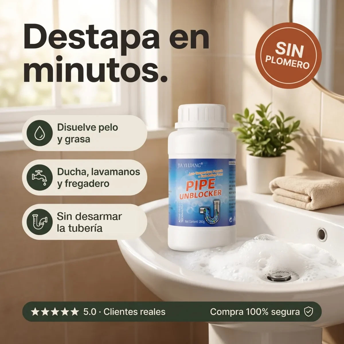 Flash Destape Go - Destapa en minutos, sin plomero y sin desarmar la tubería